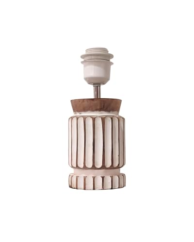 Image of Homesake Retro Farmhouse LED Table Lamp for Living Room Bedroom Rustic Linen Bedside Nightstand Lamps for Kids Room Study Office Wood Night Lamp, Carved Cylinder, (Green Leaf)