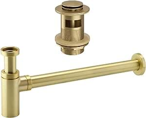 Brushed Brass Bottle Trap & Slotted Basin Sink Waste Adjustable 1 1/4"