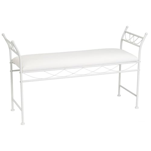 LOLAhome Banqueta Dormitorio Classic Grande de Metal Blanco y Tela de algodón de 115 cm