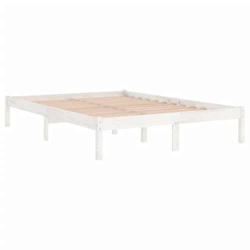 vidaXL Bois de Pin Massif Cadre de Lit Sommier à Lattes Lit Double Lit Adulte Cadre à Lattes sur Pied Chambre à Coucher Intérieur Blanc 140x190 cm