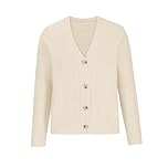 AnnSemo Women's Cotton Cardigans Soft Cosy Button Down V Neck Cardigans for Women UK Long Sleeve Casual Knitted Sweater Ladies Long Sleeve Jumper Plain Outerwear Beige