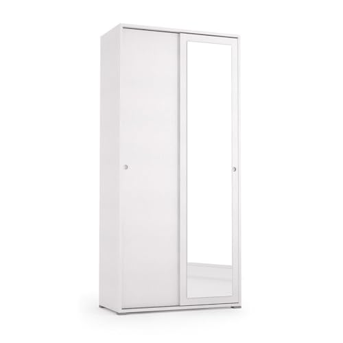 Kiamami Valentina Armario Multiusos de 90 cm con Puertas correderas y Tubo para Colgar