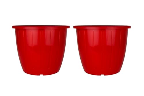 Image of Go Hooked Sunshine Flower Pot /Planters for Home Decor, Plastic Pots for Gardening /Home, Flower Pots Indoor-Outdoor & Planter for Plants (Red) (Pack of 2)