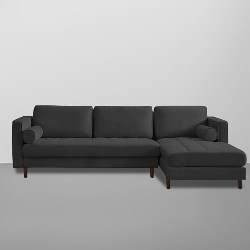 Image of Lezra RHS 4 Seater L Shape Sofa Set with Center Table for Living Room (Black Fabric) Premium Fabric Sofa