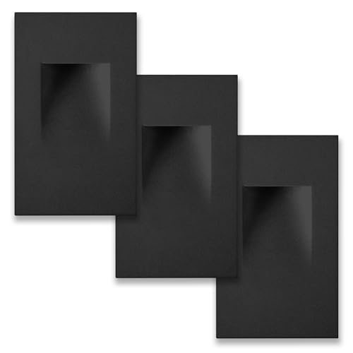 ciata led stair lights - 3 cct options (3000k/4000k/5000k) | 3 watt step lights for indoor and outdoor stairs | ideal for home theater and outdoor stairway lighting | black finish, vertical - 3 pack