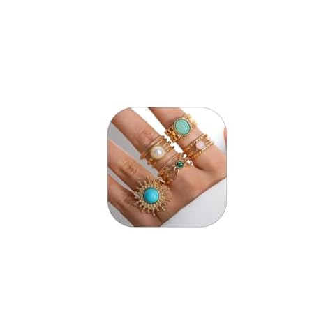 ZZ ZINFANDEL 4-7PCS Boho Knuckle Ring Sets for Women Gold Green Gem Ring Sets Stackable Vintage Green Knuckle Gems Rings Good Luck Midi Finger Rings Set Thumb Jewelry for Women(5pcs) Cover