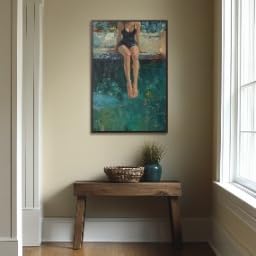 Impressions sur toile femme au bord de la piscine XINBAO tableau vintage style impressionniste