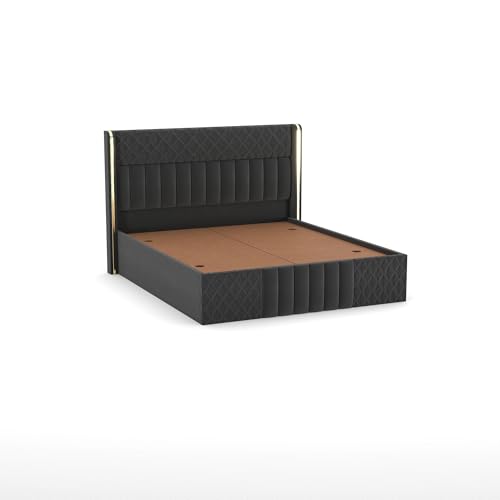Image of Wooden Modern Upholstered King Size Bed for Bedroom | Wooden Double Bed with Box Storage | Platform Cot Upholstered Bed with Upholstery Fabric | Engineered Wood(6.5 x 6 Ft, Dark Grey)