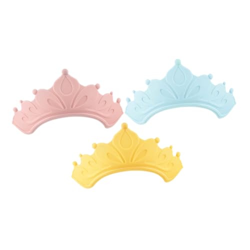 GOOHOCHY 3pcs Boys and Girls Crown Bathing Visor Hat Reusable Baby Shower Cap Eye Ear Protection Shield Cute Baby Hair Washing Cap for Boys Girls