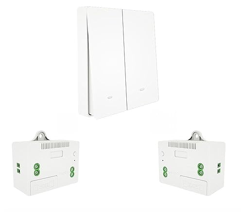 ZOREI Interruttore Senza Fili,Trasmettitore Ricevitore RF,Installazione Punto Luce Senza Rompere il Muro,220V 10A Max 2200W,Interruttore Wireless Senza Pile (2 Ricevitori + 1 Interruttore da 2 Tasti)