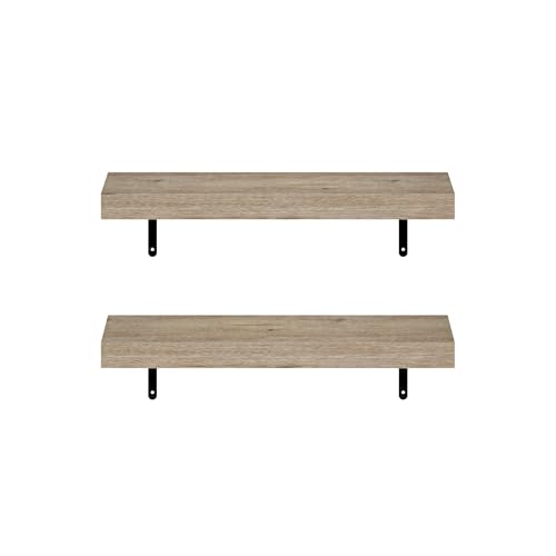 Image of Furinno Tanna Floating Shelves for Wall Set of 2, 22-Inch Wall Shelf, Triple Thick Floating Mounted Shelf, for Bathroom, Home Office, Living Room, Natural