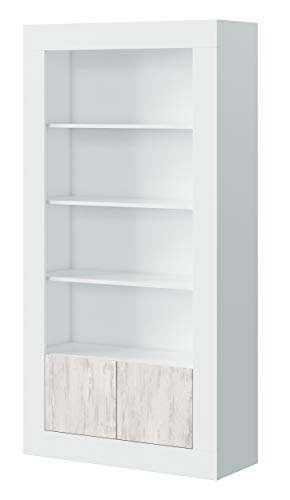 Habitdesign Estanteria 5 Estantes y 2 Puertas, Libreria, Modelo Baltik, Acabado en Color Blanco Artik y Blanco Velho, Medidas: 181 cm (Alto) x 94 cm (Ancho) x 35 cm (Fondo)