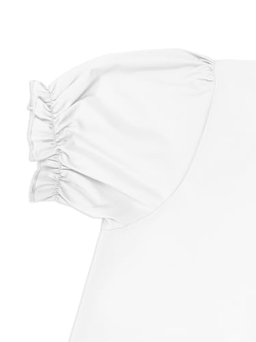 Image of Girls Button Down Shirt Puff Sleeves Blouse Summer Cute Top Doll Collar School Uniform, 4-13Y
