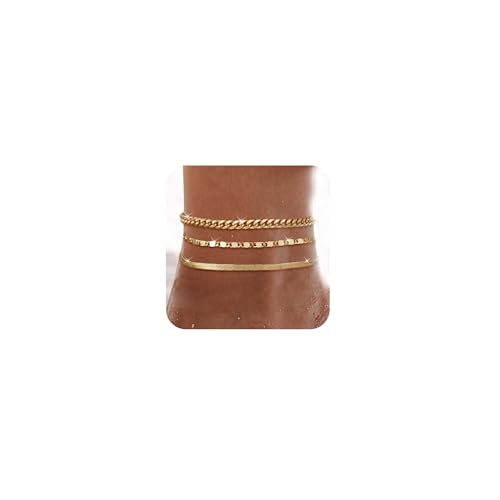 Image of 2 /3 PCS Gold Anklets for Women Waterproof Cuban Link Anklet Beaded Bracelets Stackable Bracelets 14K Gold Plated Custom Jewelry Gifts Non Tarnish Lightweight