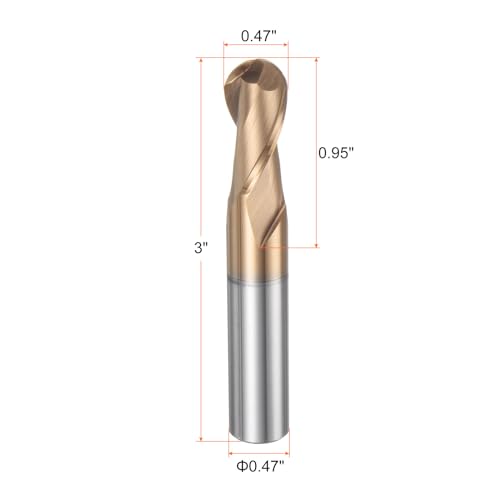 Image of HARFINGTON Ball Nose End Mill 2 Flute 0.47 inch Diameter 0.47 inch Shank Tungsten Carbide Spiral CNC Router Bits 0.95 inch Cutting Length Single End Ball Cutting Tool for Carving Engraving Grinding