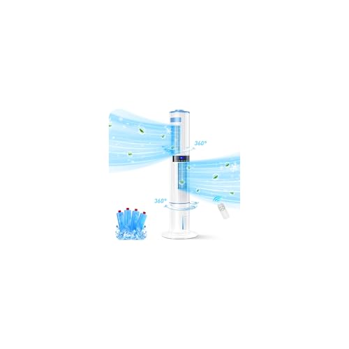 Climatiseur Mobile Silencieux Portable Rafraîchisseur d'Air, 2 Sorties d'Air avec Oscillation 360°, 65W, Minuterie 24H, 3 Modes, 3 Vitesses et Télécommande pour Chambre, Bureau et Salon