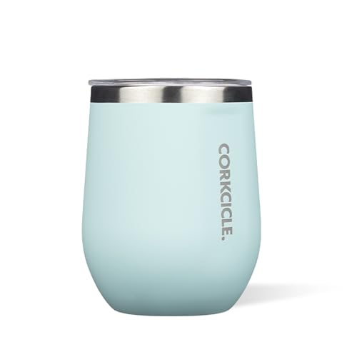 Corkcicle Stemless Wine Tumbler - Keeps Drinks Cold for 6 Hours - Triple-Insulated Stainless Steel - Non-Slip Base - Summer Drinkware Gift - Keeps Drinks Ice Cold - 12 oz - Gloss Powder Blue