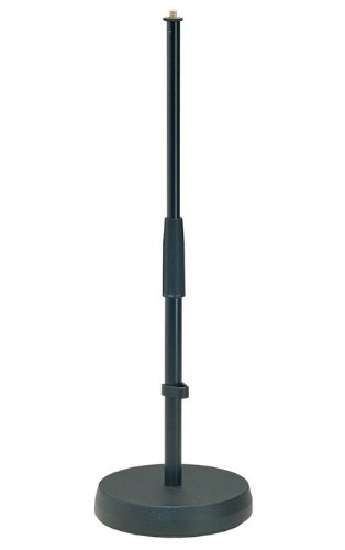 K&M König & Meyer 23320.500.55 Low-Profile Microphone Stand | Short Mic Stand For Amps & Drums | 8.543 To 13.661” Height With Adjustable Clutch | Round Cast-Iron Base And 5/8" Thread Connector | Black #TOP1
