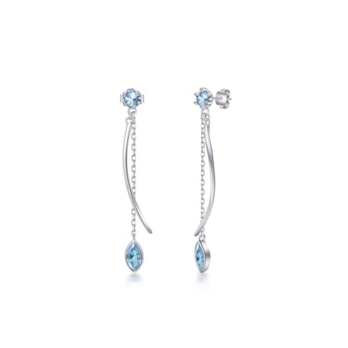 PHNIBIRD Topaze Bleue Boucle d'Oreille Femme Pendante Longues pour Femme en Argent 925 (11-Topaze bleue)