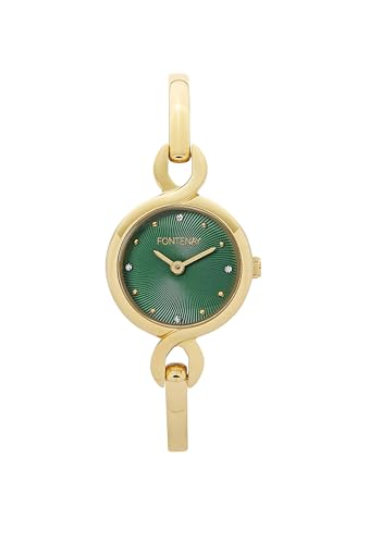 Montre Dame Fontenay FPA01902 en acier rose boîtier doré et cadran vert élégant