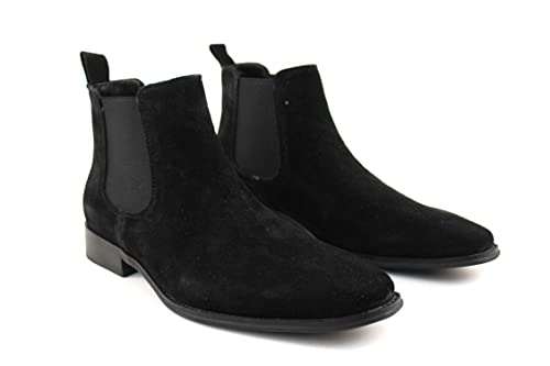 AZAR MAN Men's Chelsea Boots Genuine Leather Suede Dress Almond Toe4