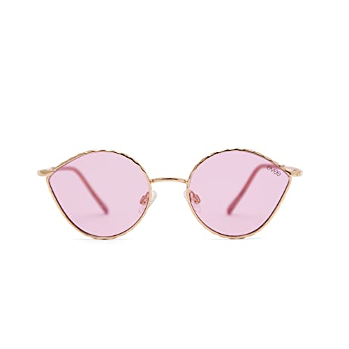 EVEE Vintage Oval Eye-Shape Metal Retro Sunglasses with Cosmetic Tint Lens (Rouge)