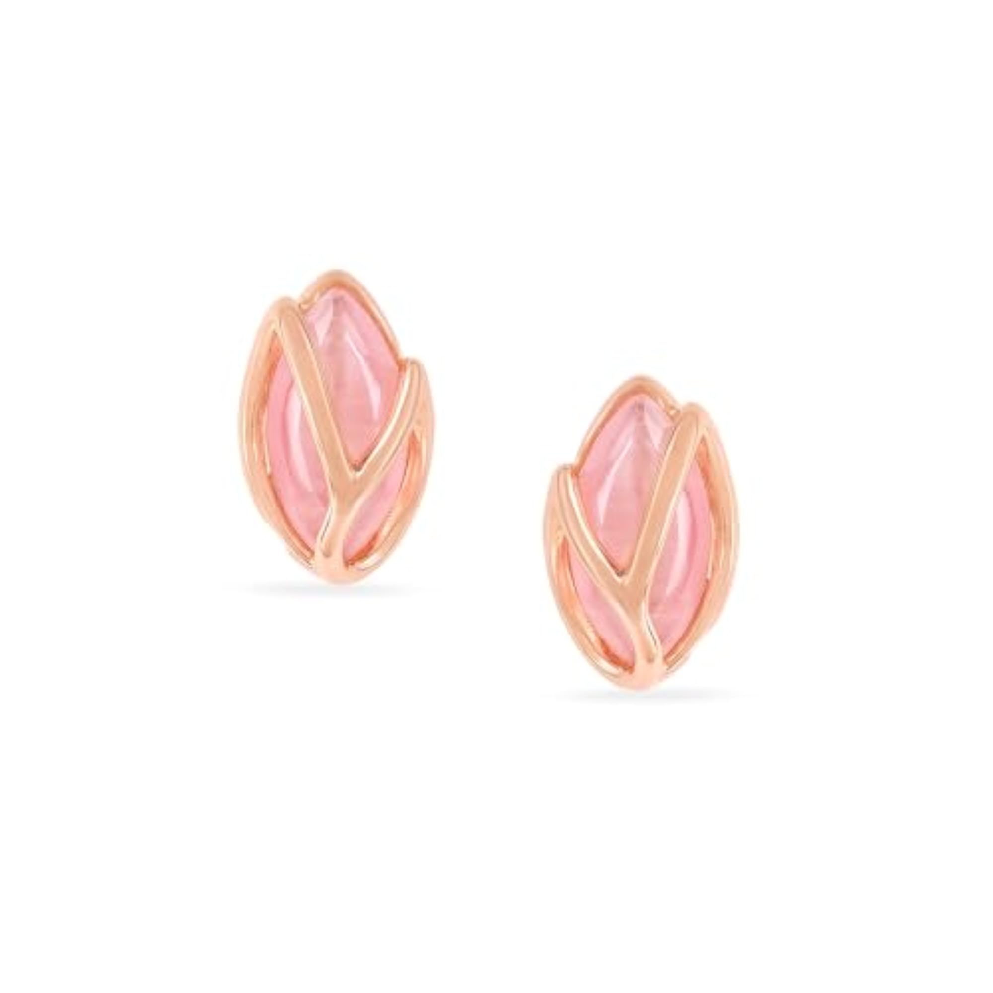 Women's Rose Gold Plated Oval Pink 925 Silver Stud Earrings