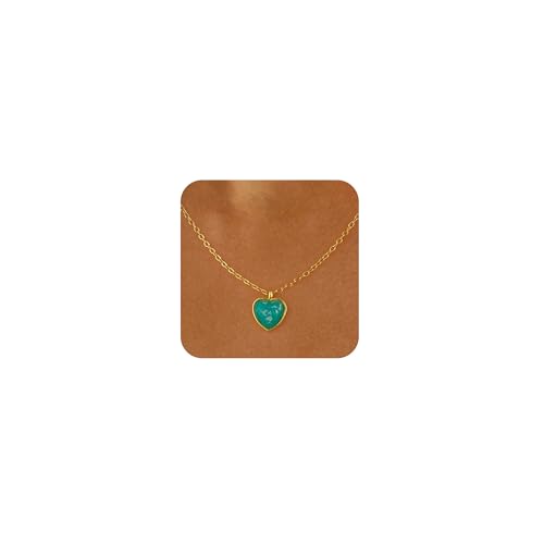 Gold Heart Necklace for Women Pendant Charm Blue Necklace with Cubic Zirconia 14K Gold Plated Non Tarnish Jewelry Gifts for Woman