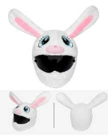 Image of Cute Plush Bunny Motorcycle Helmet Cover - Soft White Rabbit Helmet Skin with Long Ears, Funny Riding Gear Cover for Full-Face Helmets, Universal Fit for Men & Women Bike Riders