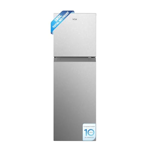 VOK Frigorífico Dos Puertas EVR-190NEI, 190 L, Total No-Frost, Inverter, Bajo Nivel Sonoro 40dB, Al 149cm An x 49cm, Puertas Reversibles, Inox