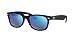 Ray-Ban Unisex RB2132 New Wayfarer Mirrored Square Sunglasses, Rubber Black/Grey Mirrored Blue, 55 mm