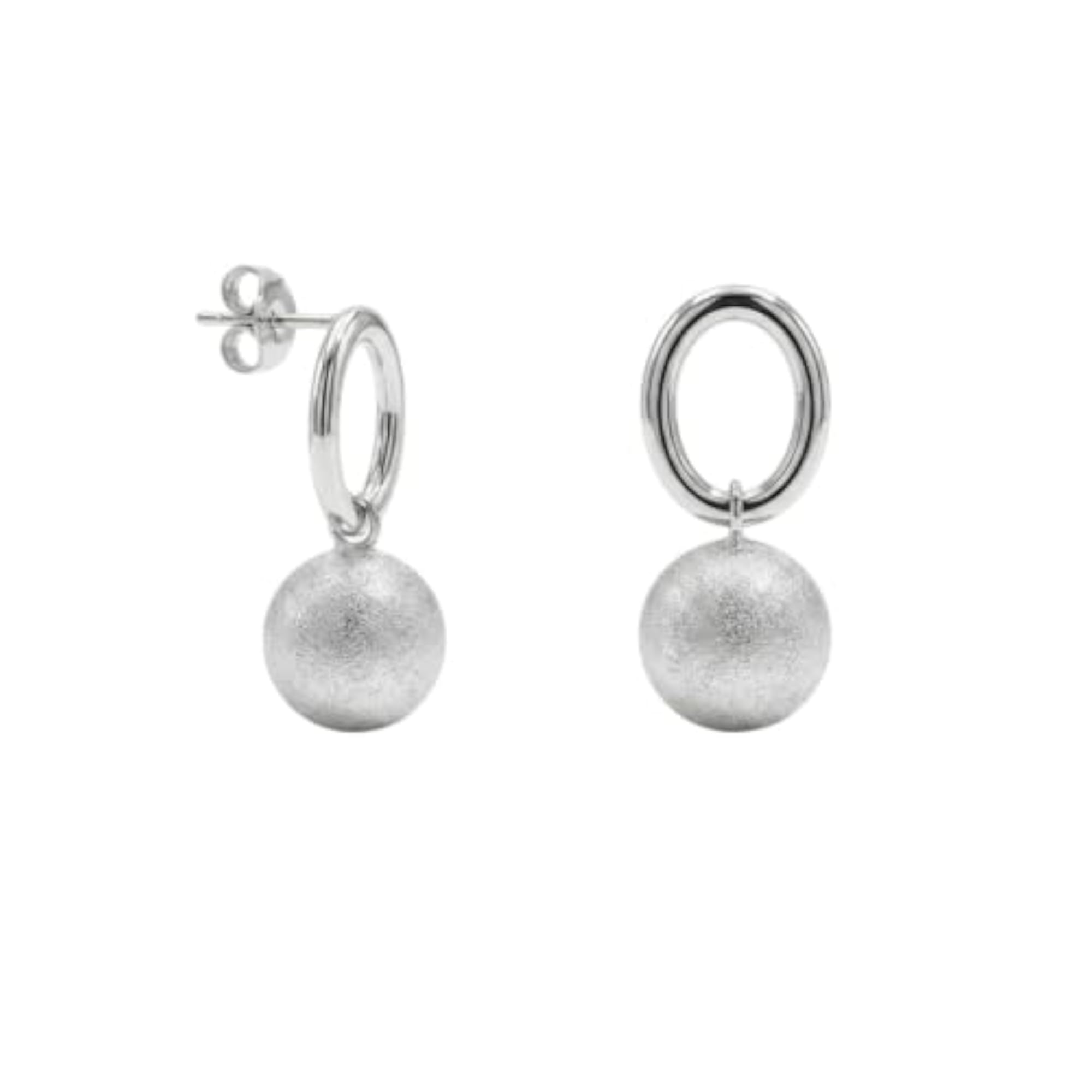 Women's Silver Oval Hoop Ball Drop Earrings, Lightweight
