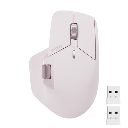 Image of Rapoo MT760 Multi-Device Wireless Mouse, Bluetooth 5.0 and 2.4GHz Multi-Mode Connection, Up to 4 Devices, 11 Programmable Buttons, 4K DPI, Ergonomic Design, 90 Days Battery Life, PC, Pink
