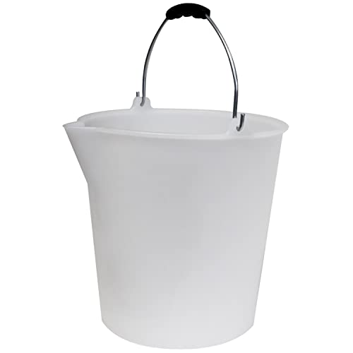 Seau avec bec verseur et anse en métal – 12 l – Blanc – Plastique LDPE – Échelle – Convient à un usage alimentaire – Seau à eau domestique –...