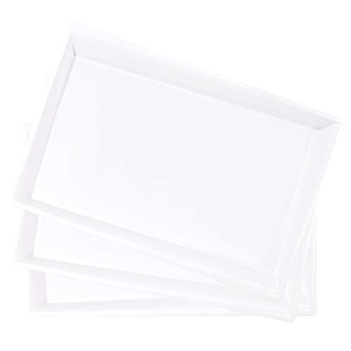 LLSF 12 Pack White Plastic Serving Trays 15 x 10 Rectangle Serving Platters Disposable Food Trays Perfect for Buffet Parties