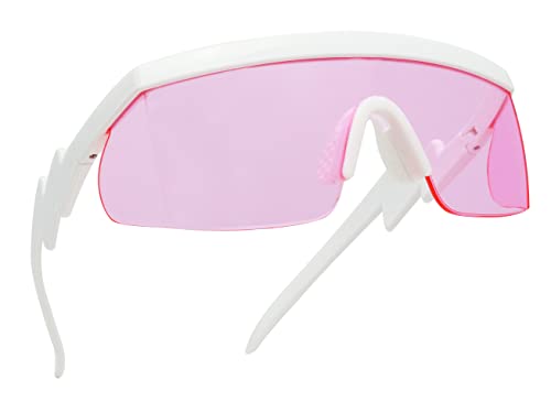 ShadyVEU Semi Rimless 80s Neon Colorful Transparent Rainbow Rave Shades Crooked ZigZag Bolt Arm Retro Sunglasses