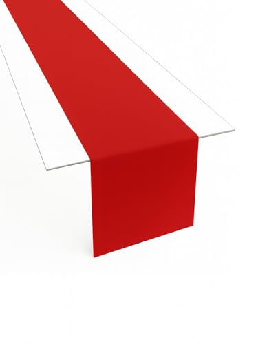 Tischläufer aus Minimate Gewebe. Modern, glatt, breiter Saum, bügelfrei, strapazierfähig, waschbar bis 60°C, trocknergeeignet. Küche und Wohnzimmer. Größe und Farbe wählbar. (Rot, 40 x 250)
