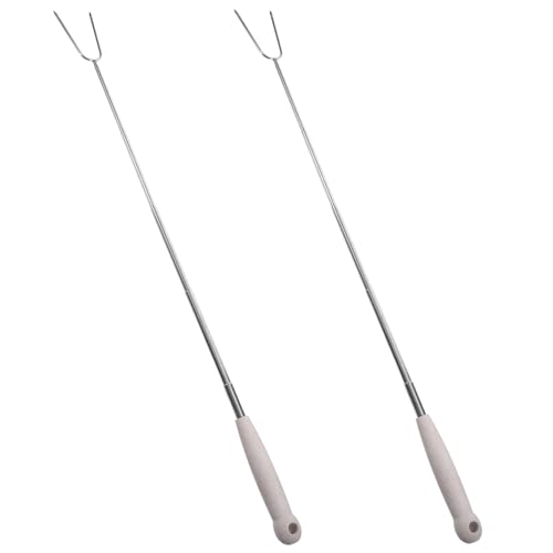 BRIGHTFUFU Stainless Steel Bbq Forks Extendable Roasting Sticks Hot Dog Fork for Home Outdoor Barbecue