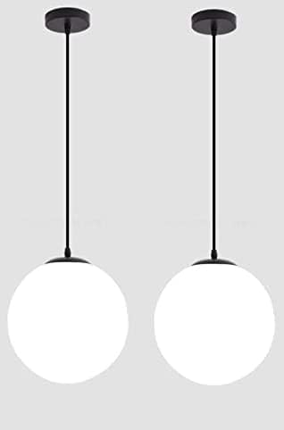 Image of Milky White Glass Globe Hanging Light for Ceiling, 6 Inch Modern Round Ball Pendant Chandelier Lamp for,(Bulb not Included) Pack of 2