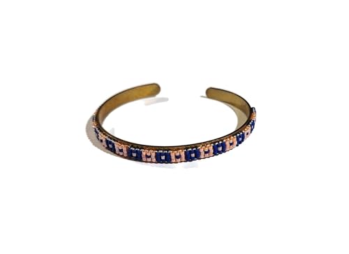 Bracelet jonc miyuki en laiton bronze avec fleur en tissage de perles