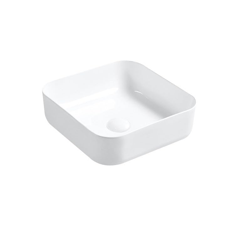 Lavabo sobre encimera cerámico blanco y cuadrado para baño pequeño de estilo nórdico