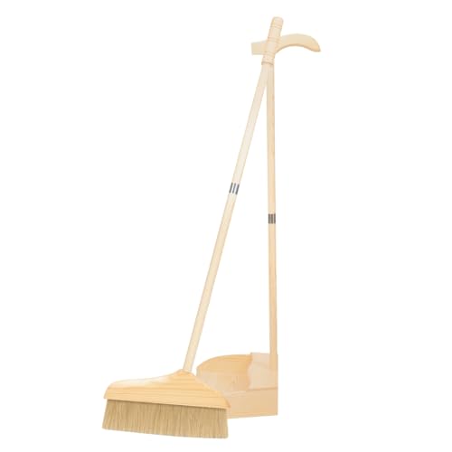 TOYZFRIENDY 木製ハンドルほうきとちりとりセット 長柄 掃除用ほうき 床用ダストパン 家庭用掃除用品 フローリング タイル対応 1Set