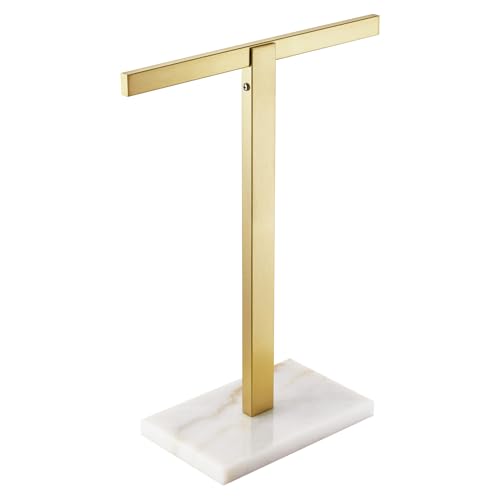 Image of KOKOSIRI Hand Towel Holder Stand Towel Rack with Marble Base for Bathroom Kitchen Vanity Countertop, Gold Stainless Steel 15.7'' Height THS0002-SM-BG