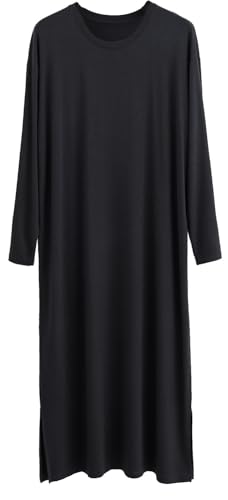 ZEEREE Men Viscose Nightshirts Night Sleep Shirts Long Sleeve Round Neck Nightgown Robe Sleep Gowns Nightwear for Sleeping