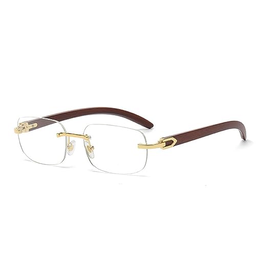 Lunettes de soleil lunettes sans monture chic et branches imitation bois noble look vintage