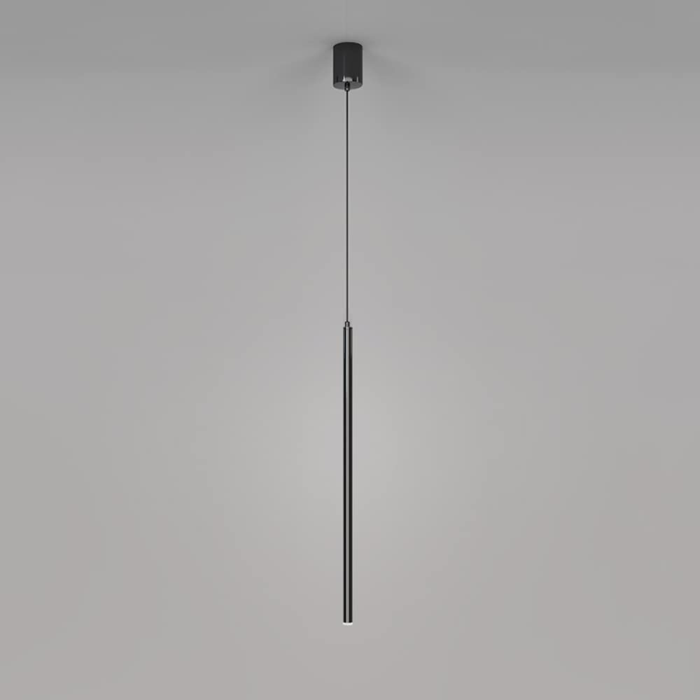 Lampe suspendue tubulaire longue noire lustre minimaliste LED de créateur pour salon