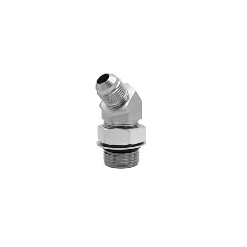 Image of 6802-08-12-NWO Hydraulic Hose Adapter Fitting 1 /2 inch Male JIC 37Flare (3 /4 inch-16 inchUNF)x3 /4 inch Male Adjustable Nut O-Ring Boss (1-1 /16 inch-12UNF) 45 Elbow SAE Pipe Joints Connector Carbon Steel