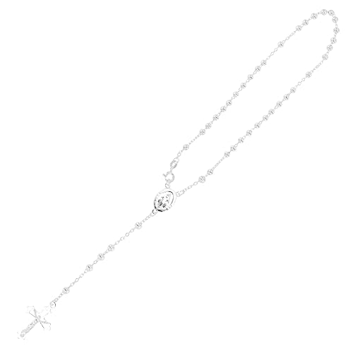 Solid 925 Sterling Silver 3mm-5mm Italian Virgin Mary Rosary Bead Cross Necklace | Made In Italy | 925 Sterling Silver Rosary Y Necklace Chain for Women And Men2