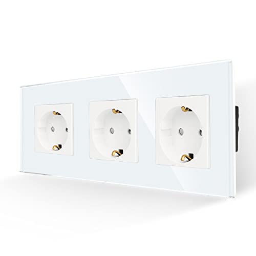 JIMEIDA Steckdose Dreifach in Weiß, 16Amp Glas Schuko Steckdosen Unterputz Schutzkontakt Wandsteckdose- 228 * 86mm, 250V, 1 Fach JIMEIDA Steckdose Dreifach in Weiß, 16Amp Glas Schuko Steckdosen Unterputz Schutzkontakt Wandsteckdose- 228 * 86mm, 250V, 1 Fach