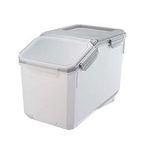 HANAMYA-10-Liter-10-lbs-Pet-Food-Storage-Container-with-Measuring-Cup-BPA-free-For-Dog-Food-Cat-Food-Rice-Grain-Flour-White-Gray-1-count Pet Food Storage Container with Measuring Cup